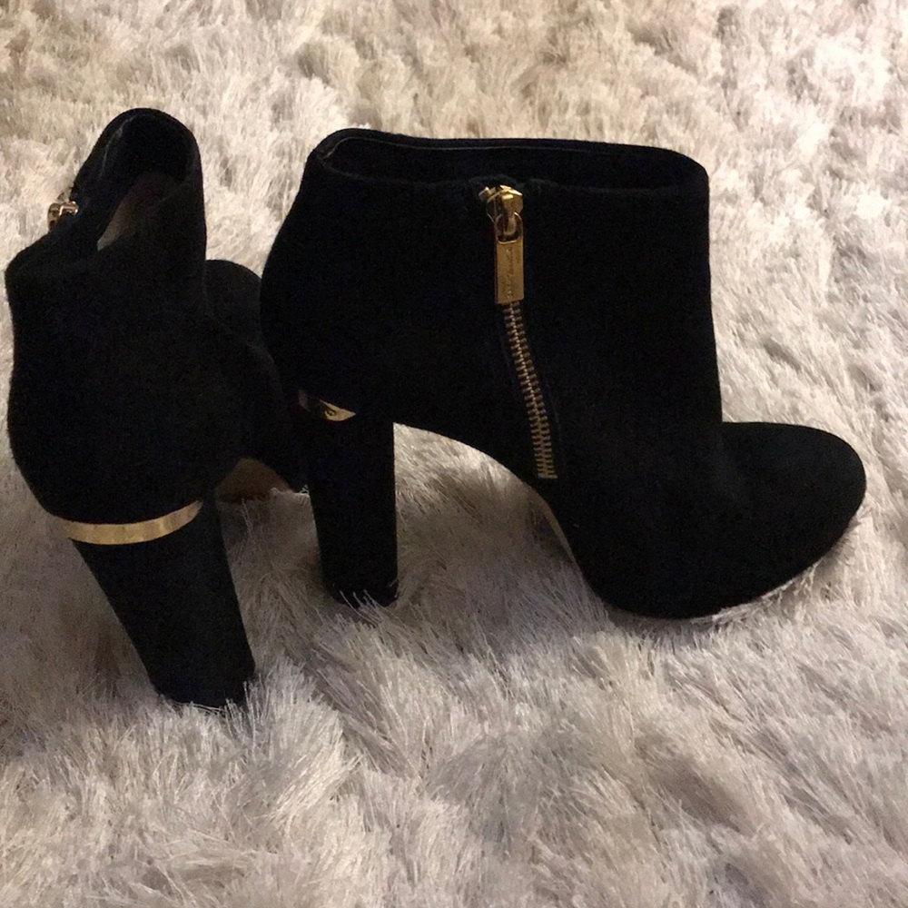 Michael Kors Black Suede Haven Booties Gold Detail